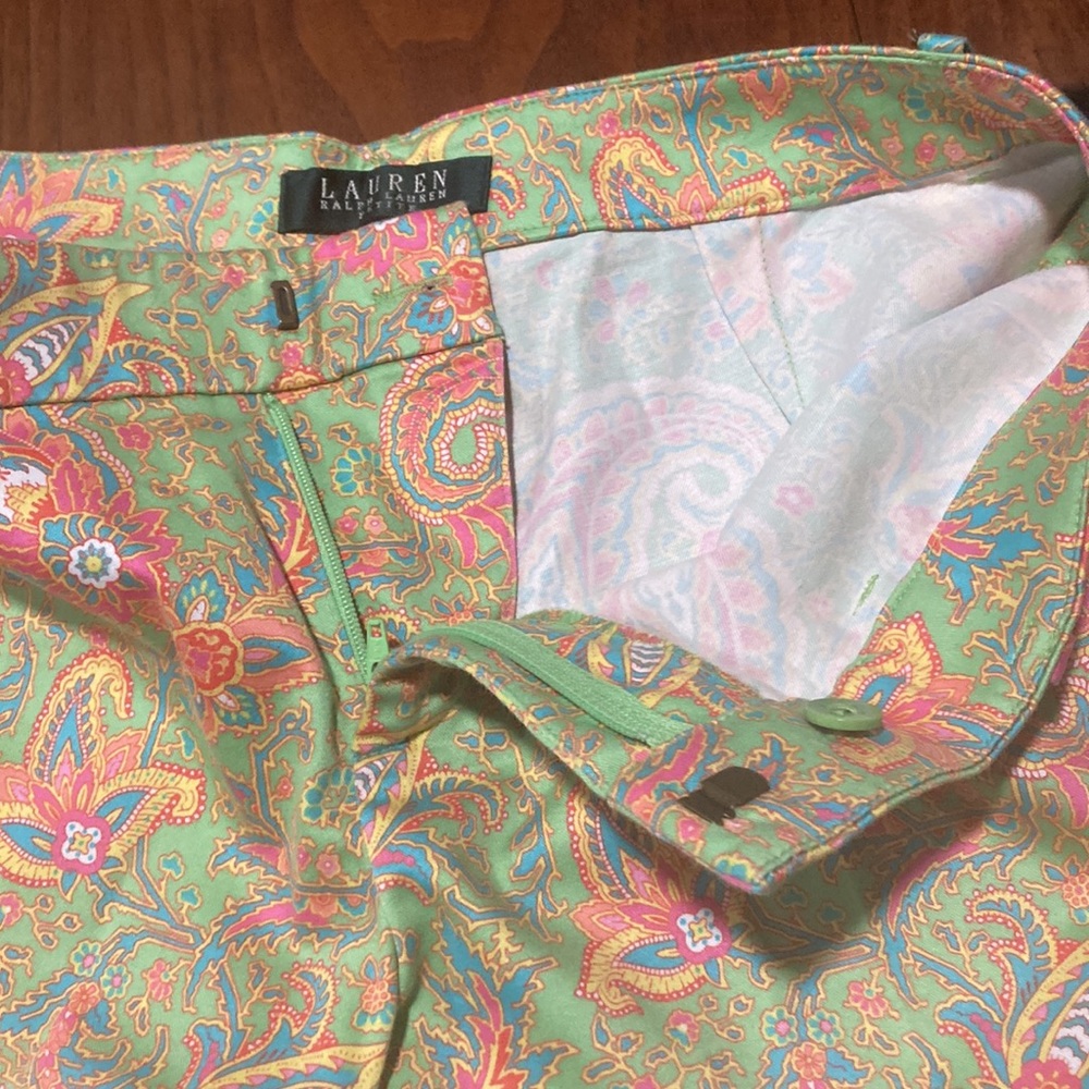 Lauren Ralph Lauren lime green pink paisley pants 4P - Picture 6 of 9